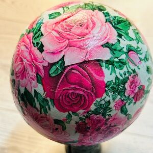 Floral Pink Green ROSES Decorative Ball decor ceramic shabby cottage core